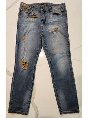 Level 99 Distressed Stretch Jeans Women's 30 Blue Faded Slim Straight Boyfriend